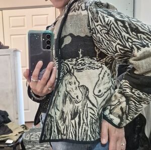 Women's Black and Cream Horse Patterned Jacket